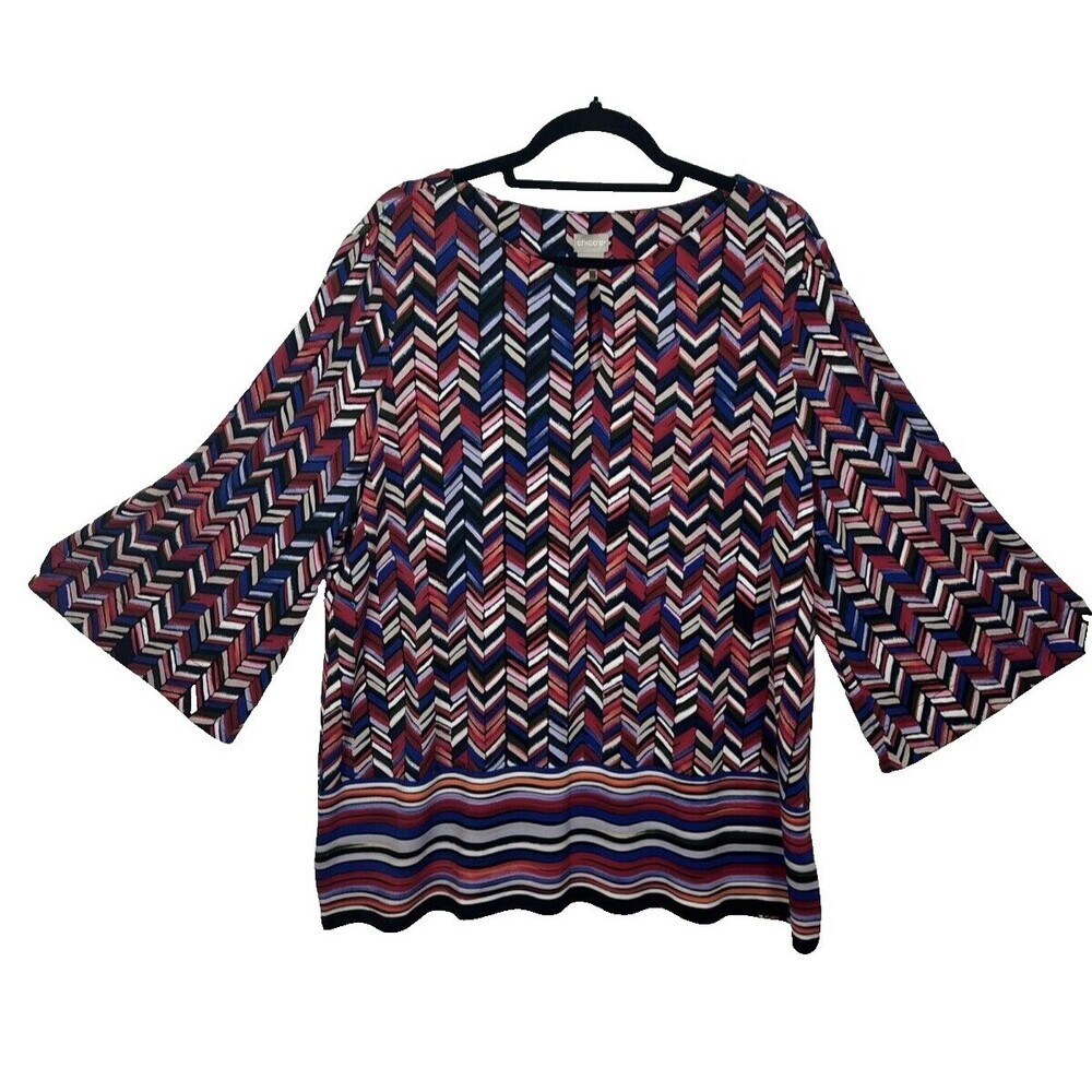 Chico's Women's Geometric Blouse Keyhole Cutout Multicolor Size 3 XL